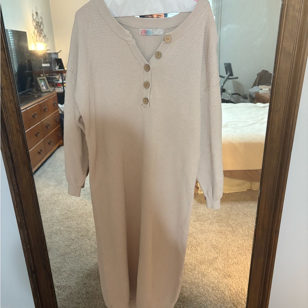 Free People Cream Button-Down Sweater Dress